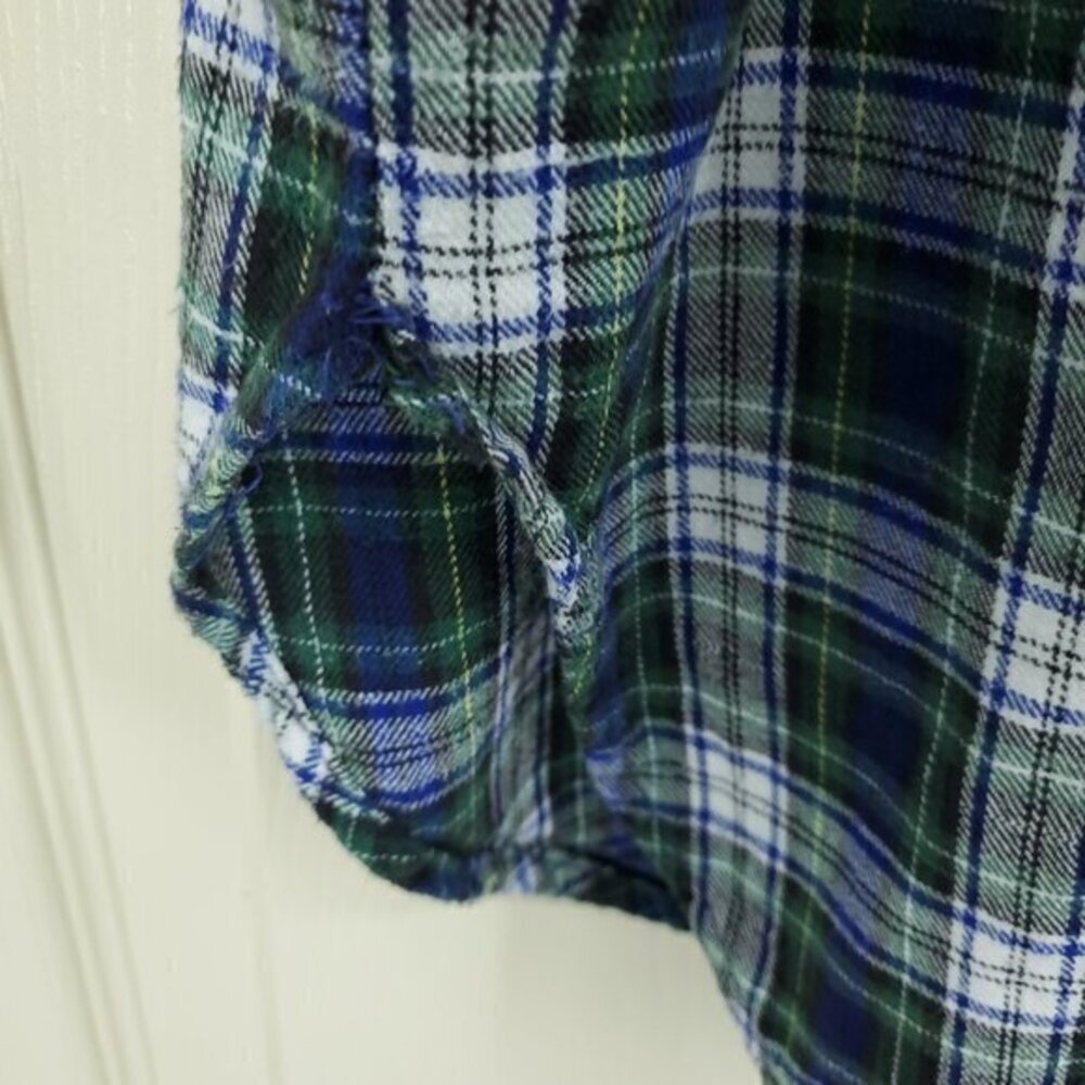 VTG 90s Disney 100% Cotton Flannel Plaid V-Neck Mickey Nightshirt OS Green/Blue - Picture 14 of 15